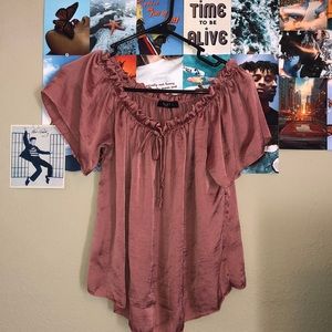 Off the shoulder pink shirt